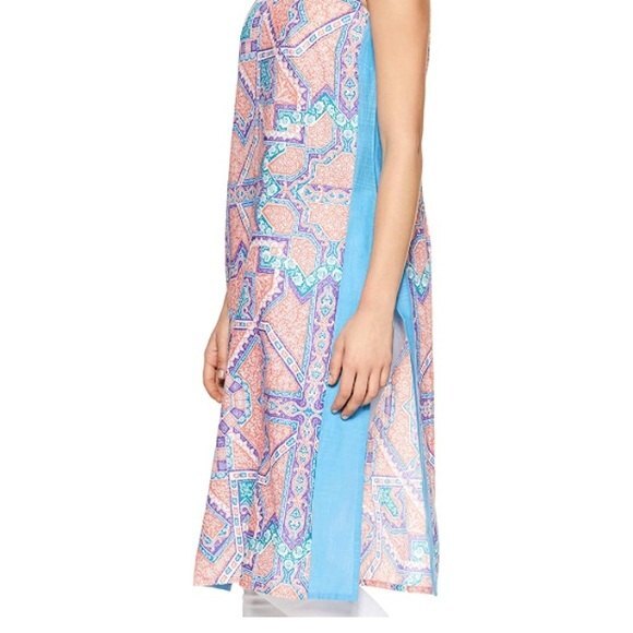 Aurelia XXL Kurta Sleeveless Pink Blue Pattern Indian Attire 100% Cotton - Picture 10 of 13